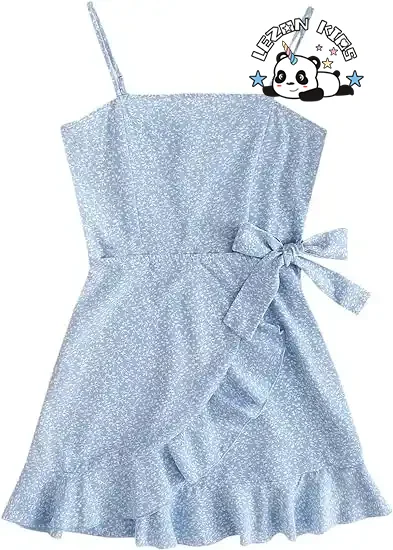 LEZONKIDS - High Quality Floral Print Sleeveless Summer Beach Casual A-line girls Spaghetti Strap Dress